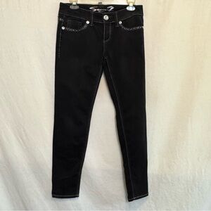 B-113 Seven7 Black Embroidered‎ & Sequin Denim Leggings Size 28 Waist